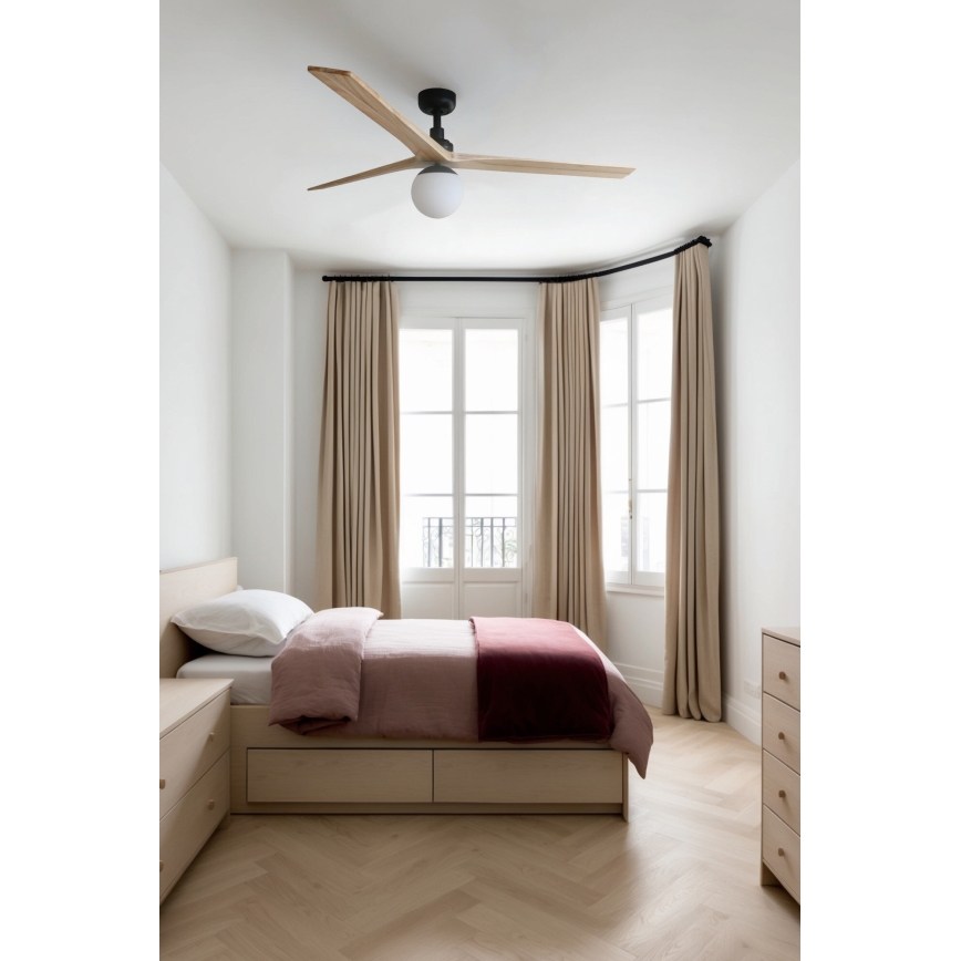 FARO 34282WT-11L - Stropní ventilátor KLIM L 1xE27/15W/230V dřevo/černá pr. 150 cm Wi-Fi Tuya + dálkové ovládání
