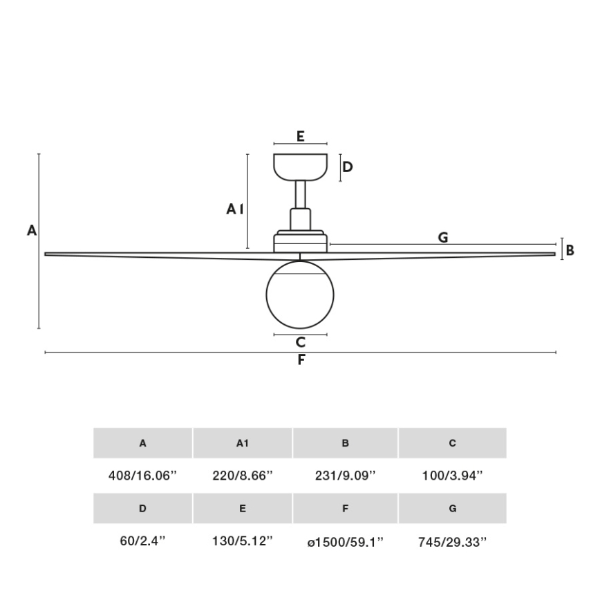 FARO 34282WT-11L - Stropní ventilátor KLIM L 1xE27/15W/230V dřevo/černá pr. 150 cm Wi-Fi Tuya + dálkové ovládání