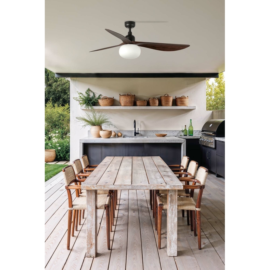 FARO 34362WT-11L - Stropní ventilátor OUTWOOD L 1xE27/15W/230V hnědá/černá pr. 150 cm Wi-Fi Tuya IP44 + dálkové ovládání