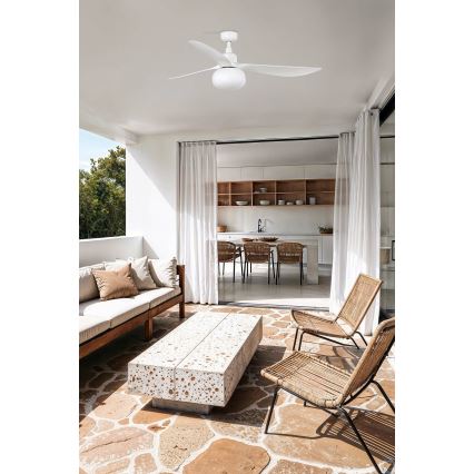 FARO 34363WT-11L - Stropní ventilátor OUTWOOD L 1xE27/15W/230V bílá pr. 150 cm Wi-Fi Tuya IP44 + dálkové ovládání