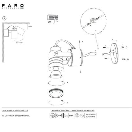 FARO 70260 - Venkovní nástěnné svítidlo LIT 1xGU10/8W/230V IP54