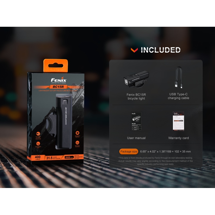 Fenix BC15R - LED Stmívatelné nabíjecí svítidlo na kolo LED/USB IP66 400 lm 31,5 h