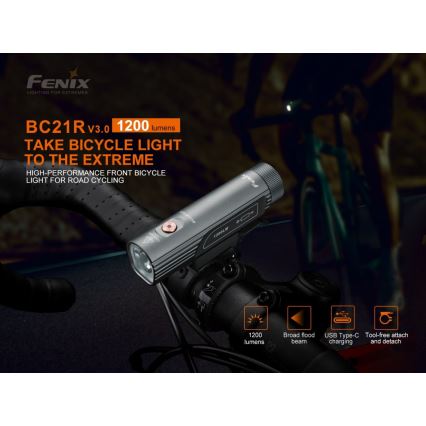 Fenix BC21RV30 - LED Nabíjecí svítidlo na kolo LED/USB IP68 1200 lm 33 h