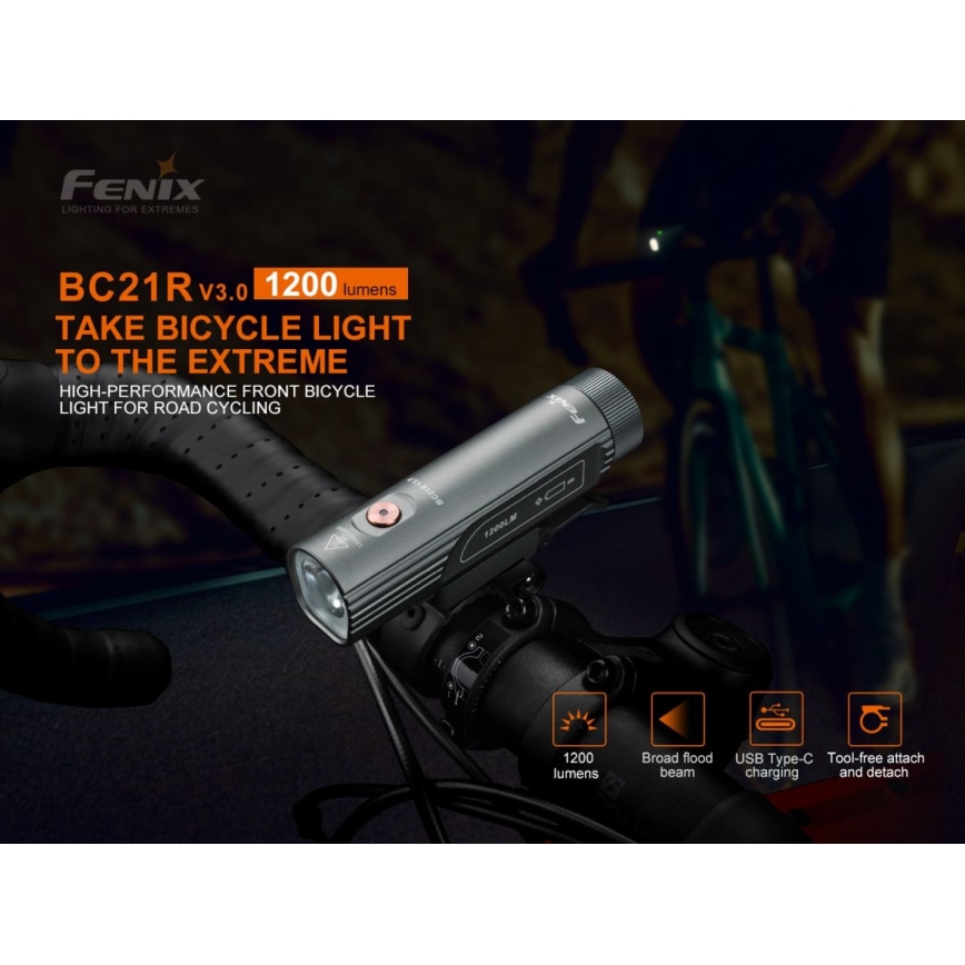 Fenix BC21RV30 - LED Nabíjecí svítidlo na kolo LED/USB IP68 1200 lm 33 h