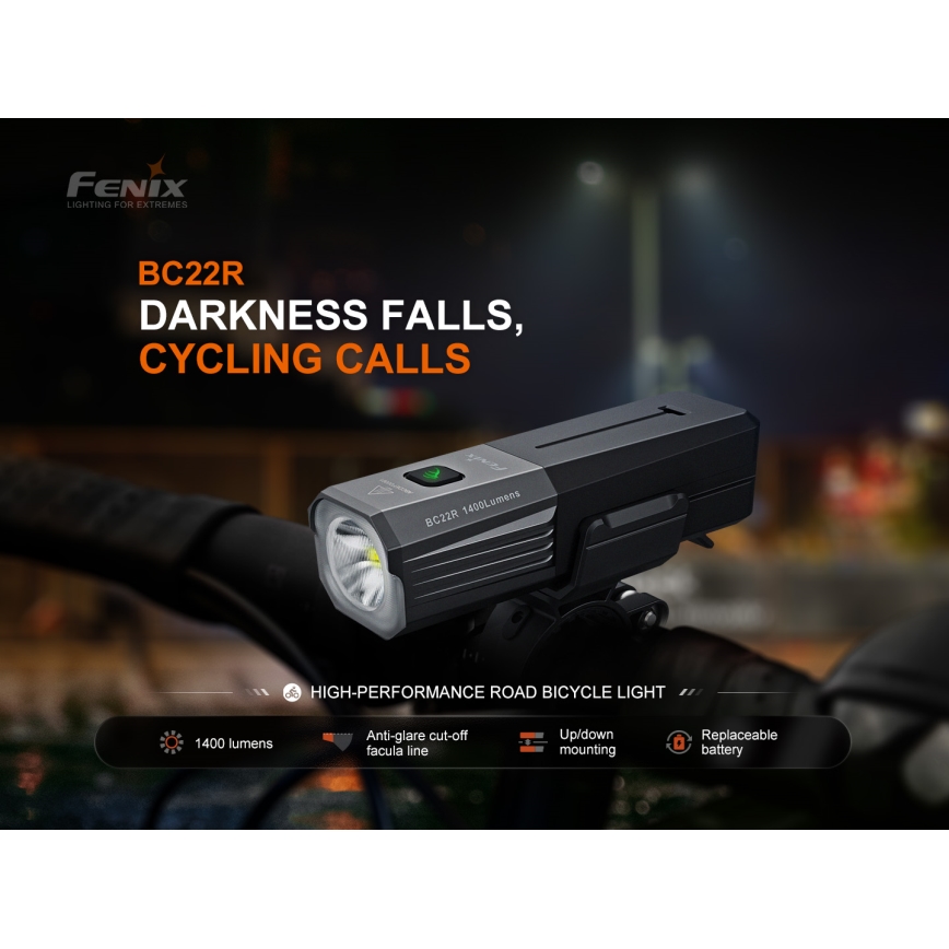 Fenix BC22R - LED Stmívatelné nabíjecí svítidlo na kolo LED/USB 3400 mAh IP66 1400 lm 41 h černá