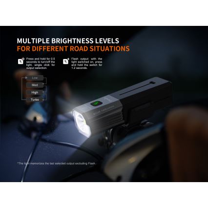 Fenix BC22R - LED Stmívatelné nabíjecí svítidlo na kolo LED/USB 3400 mAh IP66 1400 lm 41 h černá