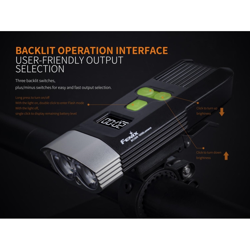 Fenix BC30RV2 - LED Nabíjecí svítidlo na kolo LED/USB IP66 1800 lm 36 h