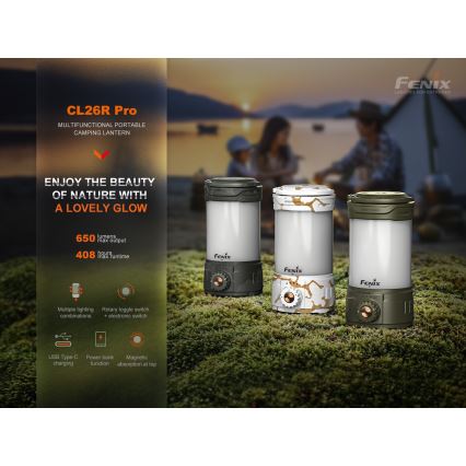 Fenix CL26RPROOLI - LED Stmívatelná přenosná nabíjecí lampa LED/USB IP66 650 lm 408 h zelená