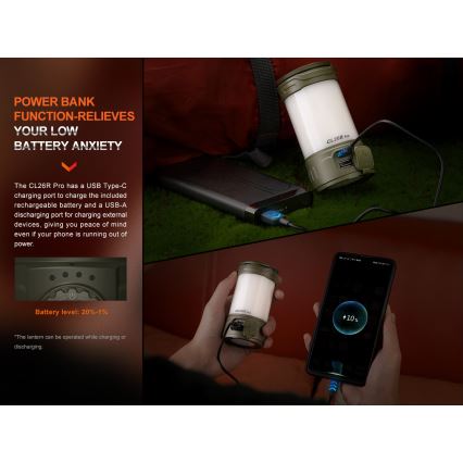 Fenix CL26RPROOLI - LED Stmívatelná přenosná nabíjecí lampa LED/USB IP66 650 lm 408 h zelená