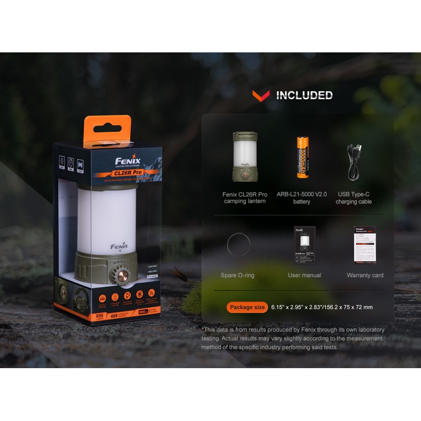 Fenix CL26RPROOLI - LED Stmívatelná přenosná nabíjecí lampa LED/USB IP66 650 lm 408 h zelená