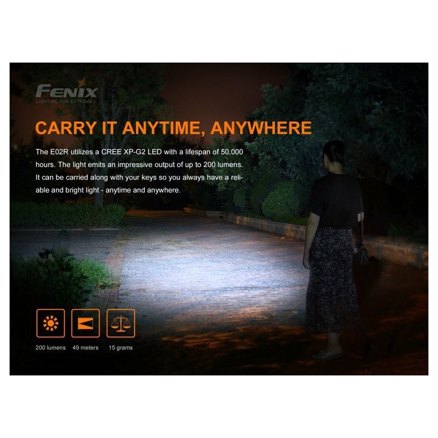 Fenix E02RBLC - LED Nabíjecí svítilna LED/USB IP68 200 lm 6,5 h