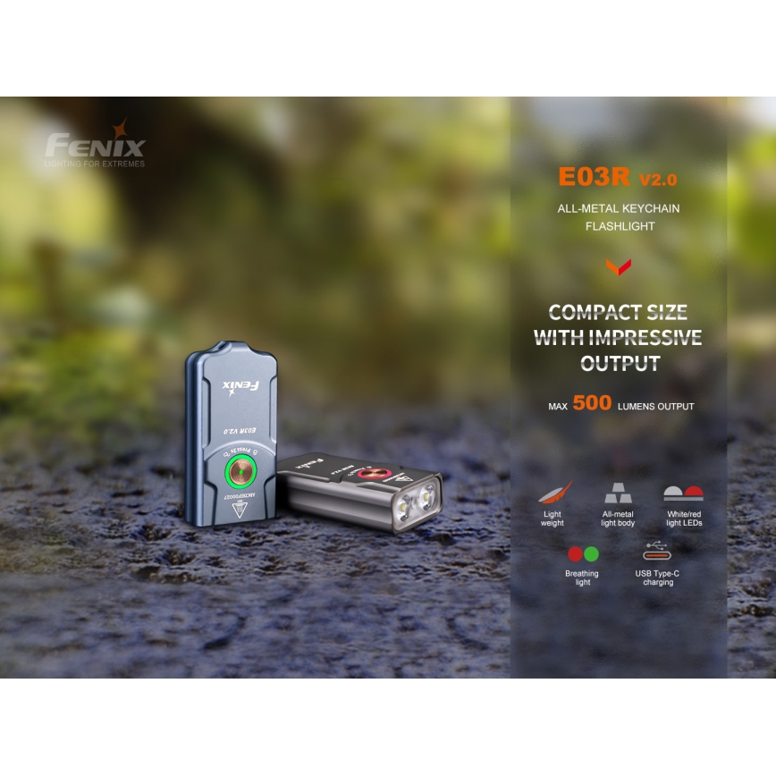 Fenix E03RV20BLU - LED Nabíjecí svítilna LED/USB IP66 500 lm 30 h 400 mAh