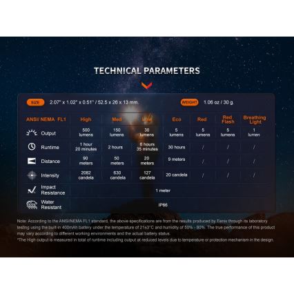 Fenix E03RV20BLU - LED Nabíjecí svítilna LED/USB IP66 500 lm 30 h 400 mAh