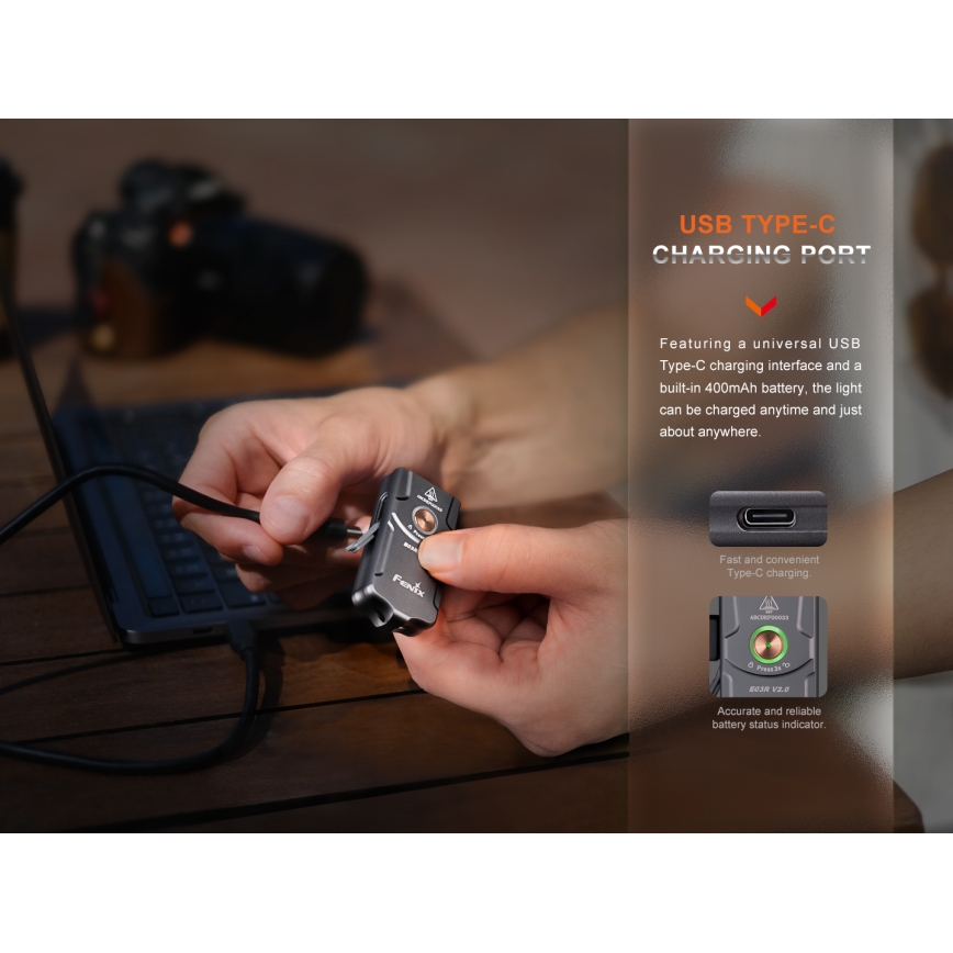 Fenix E03RV20GREY - LED Nabíjecí svítilna LED/USB IP66 500 lm 30 h 400 mAh