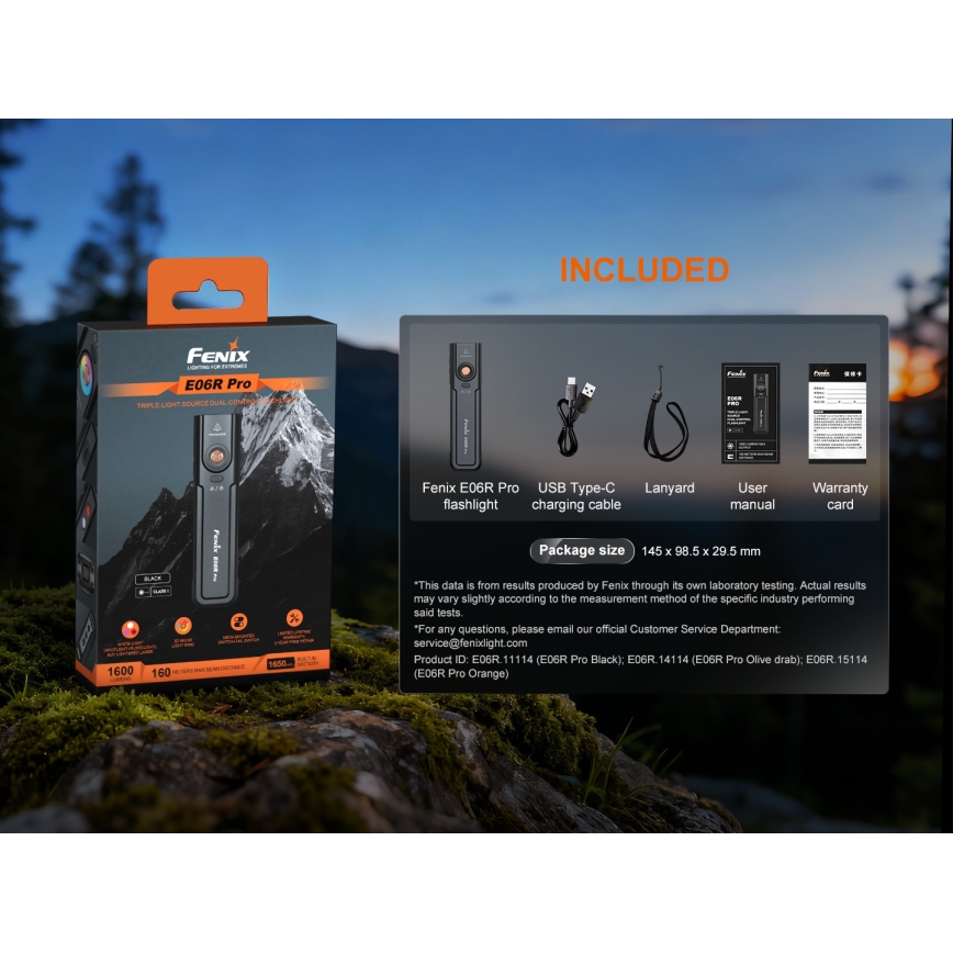 Fenix E06RPROEUBLC- LED Stmívatelná nabíjecí svítilna LED/USB 1650 mAh IP66 1600 lm 111 h černá