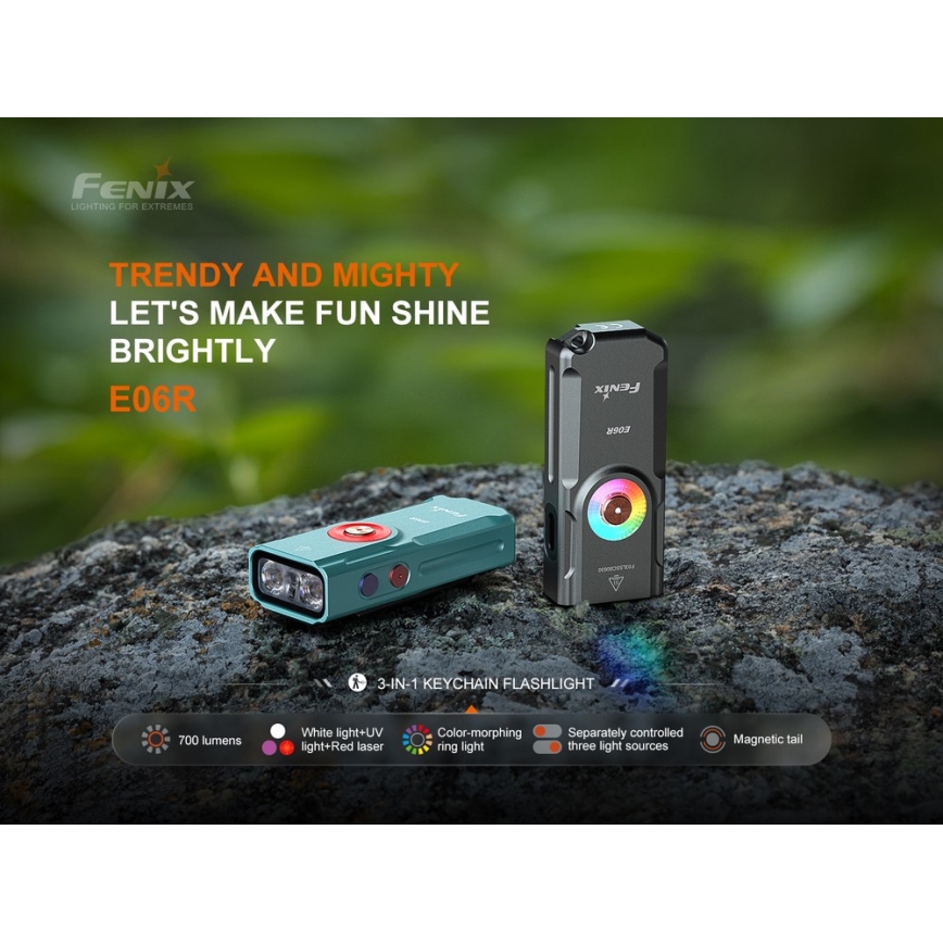 Fenix E06RTKS - LED Stmívatelná nabíjecí svítilna UV LED/USB IP66 700 lm 60 h 750 mAh tyrkysová