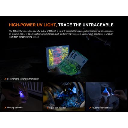 Fenix E06RTKS - LED Stmívatelná nabíjecí svítilna UV LED/USB IP66 700 lm 60 h 750 mAh tyrkysová
