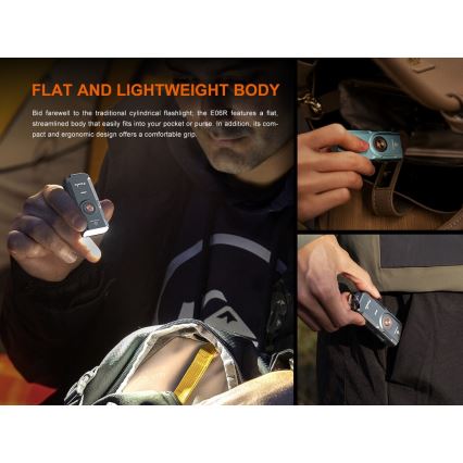 Fenix E06RTKS - LED Stmívatelná nabíjecí svítilna UV LED/USB IP66 700 lm 60 h 750 mAh tyrkysová