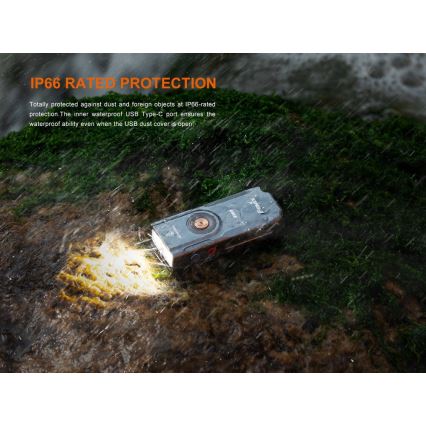 Fenix E06RTKS - LED Stmívatelná nabíjecí svítilna UV LED/USB IP66 700 lm 60 h 750 mAh tyrkysová