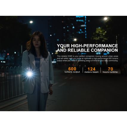 Fenix E09R - LED Nabíjecí svítilna LED/USB IP68 600 lm 70 h