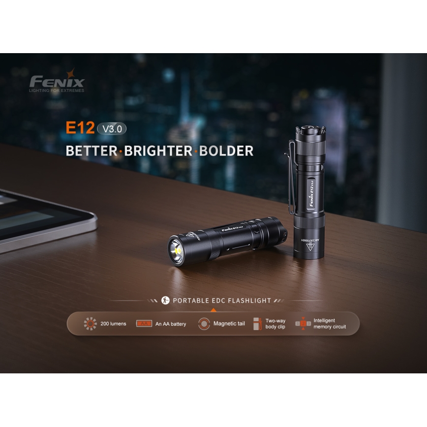 Fenix E12V30 - LED Stmívatelná nabíjecí svítilna LED/1xAA 2000 mAh IP68 200 lm 100 h černá