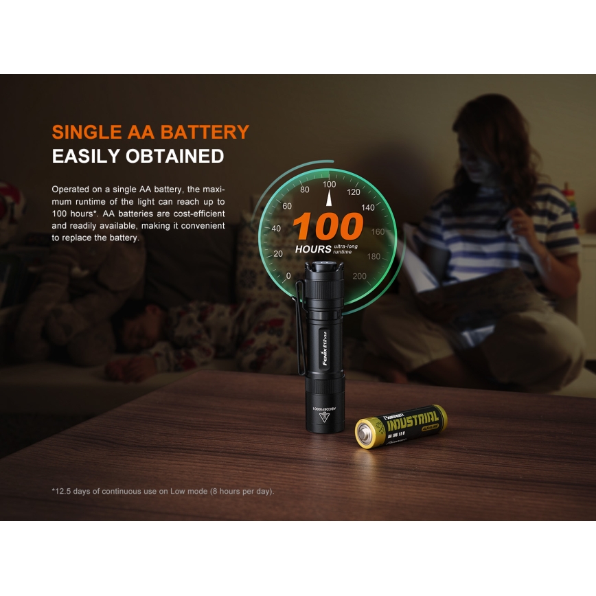 Fenix E12V30 - LED Stmívatelná nabíjecí svítilna LED/1xAA 2000 mAh IP68 200 lm 100 h černá