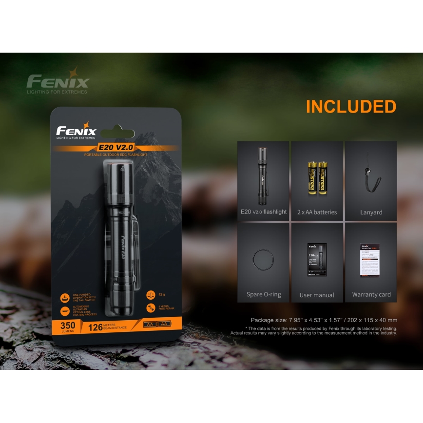 Fenix E20V20 - LED Svítilna LED/2xAA IP68 350 lm 200 h