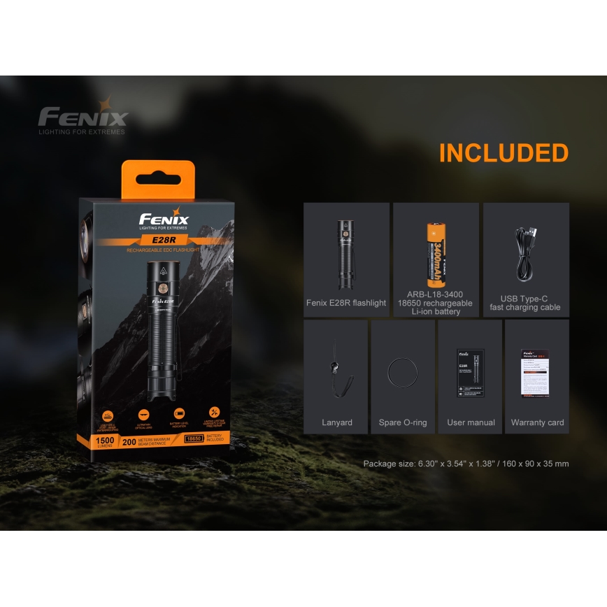 Fenix E28R - LED Nabíjecí svítilna LED/2xCR123A IP68 1500 lm 73 h