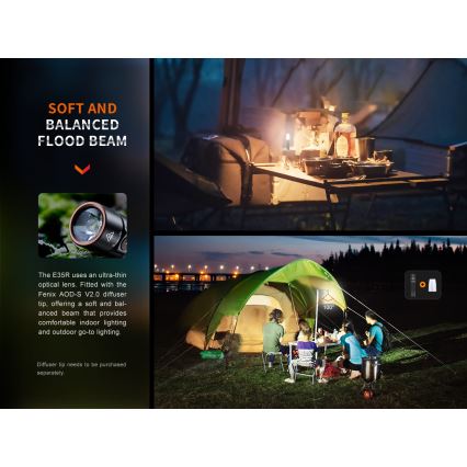 Fenix E35RSETAODS - LED Stmívatelná nabíjecí svítilna LED/USB IP68 3100 lm 69 h 5000 mAh + difuzér 26,5mm