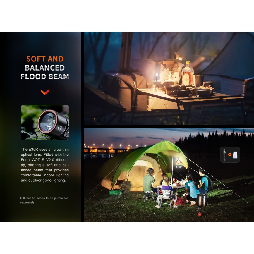Fenix E35RSETAODS - LED Stmívatelná nabíjecí svítilna LED/USB IP68 3100 lm 69 h 5000 mAh + difuzér 26,5mm