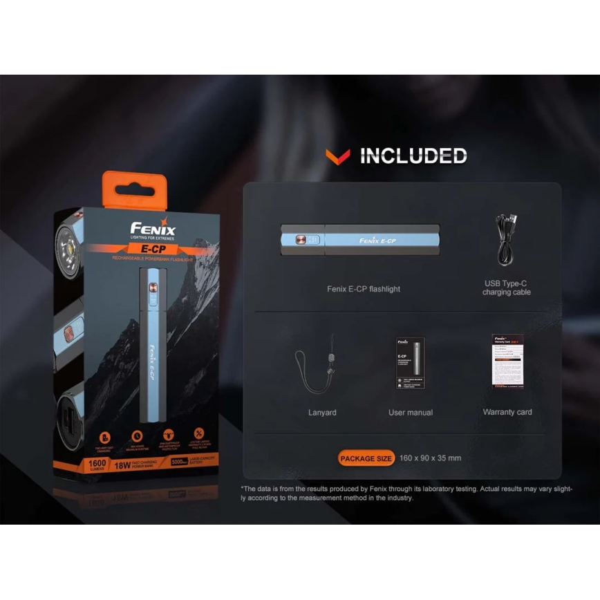 Fenix ECPBLCK - LED Nabíjecí svítilna s powerbankou USB IP68 1600 lm 504 h 5000 mAh černá