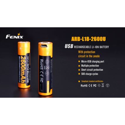 Fenix FE18650LI26USB - 1ks Nabíjecí baterie USB/3,6V 2600 mAh