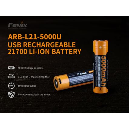 Fenix FE21700USB - 1ks Nabíjecí baterie USB/3,6V 5000 mAh