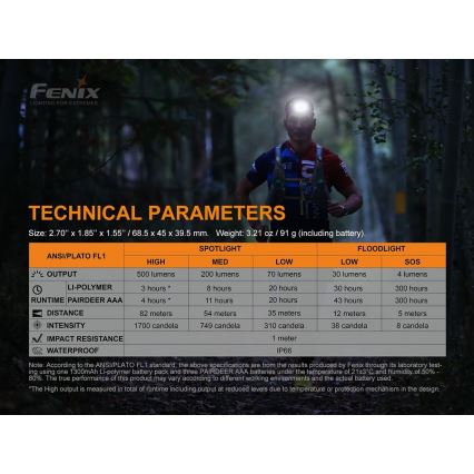 Fenix HL18RTRAIL - LED Nabíjecí čelovka LED/3xAAA IP66 500 lm 300 h