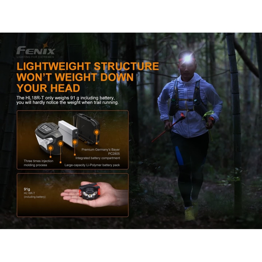 Fenix HL18RTRAIL - LED Nabíjecí čelovka LED/3xAAA IP66 500 lm 300 h