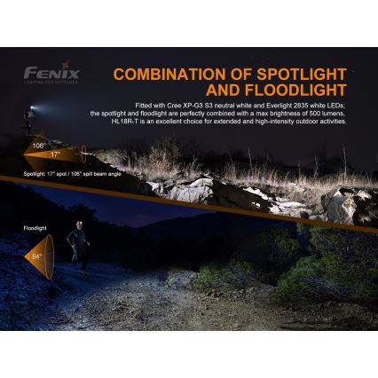 Fenix HL18RTRAIL - LED Nabíjecí čelovka LED/3xAAA IP66 500 lm 300 h