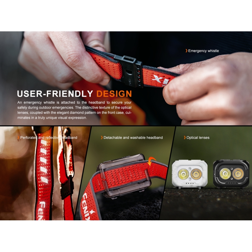 Fenix HL18RTV20WHT - LED Stmívatelná nabíjecí čelovka LED/USB IP66 800 lm 160 h bílá/černá