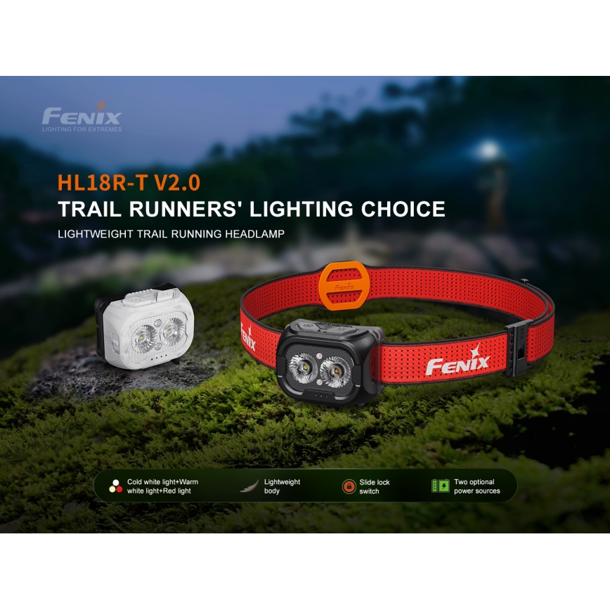 Fenix HL18RTV20WHT - LED Stmívatelná nabíjecí čelovka LED/USB IP66 800 lm 160 h bílá/černá