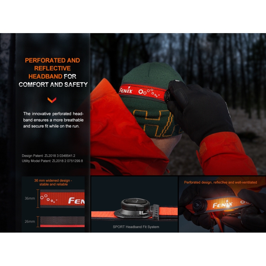 Fenix HL32RTRED - LED Nabíjecí čelovka LED/USB/3xAAA IP66 800 lm 300 h červená/oranžová