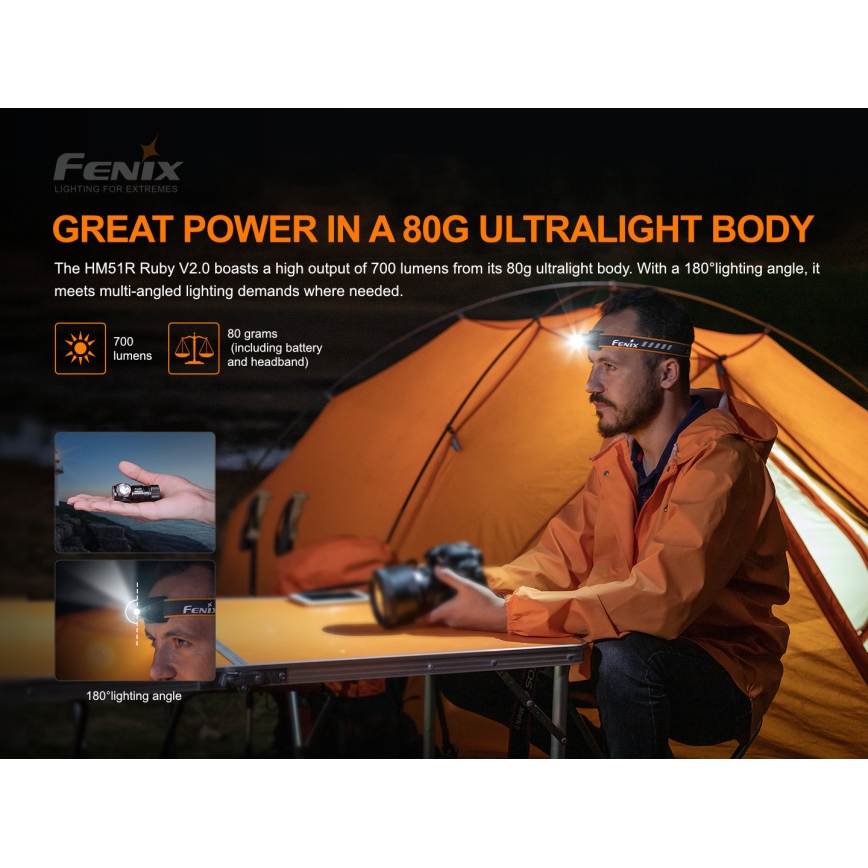 Fenix HM51RV20 - LED Nabíjecí čelovka 3xLED/1xCR123A IP68 700 lm 120 h