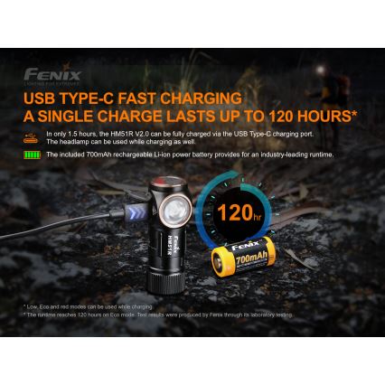 Fenix HM51RV20 - LED Nabíjecí čelovka 3xLED/1xCR123A/USB IP68 700 lm 120 h 700 m