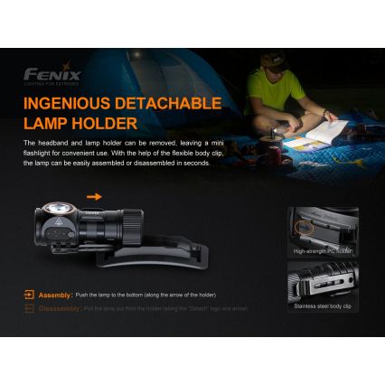 Fenix HM51RV30 - LED Stmívatelná nabíjecí čelovka LED/USB/1xCR123A 950 mAh IP68 860 lm 125 h oranžová