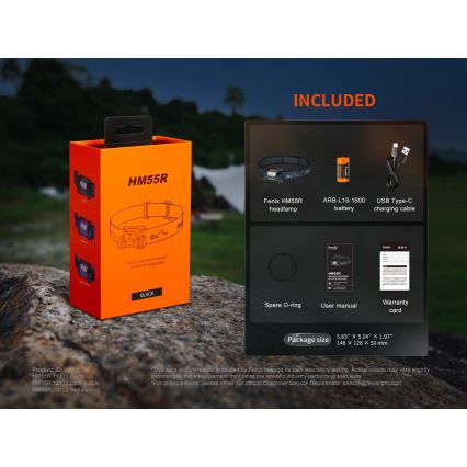 Fenix HM55RABL - LED Stmívatelná nabíjecí čelovka LED/USB/1xCR123A 1600 mAh IP68 1200 lm 141,2 h černá
