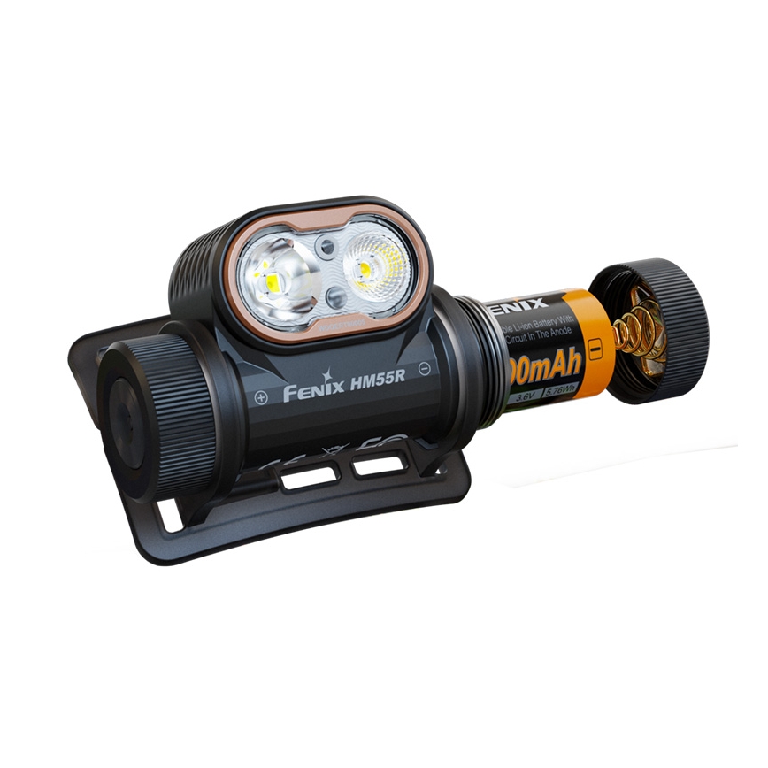Fenix HM55RABL - LED Stmívatelná nabíjecí čelovka LED/USB/1xCR123A 1600 mAh IP68 1200 lm 141,2 h černá