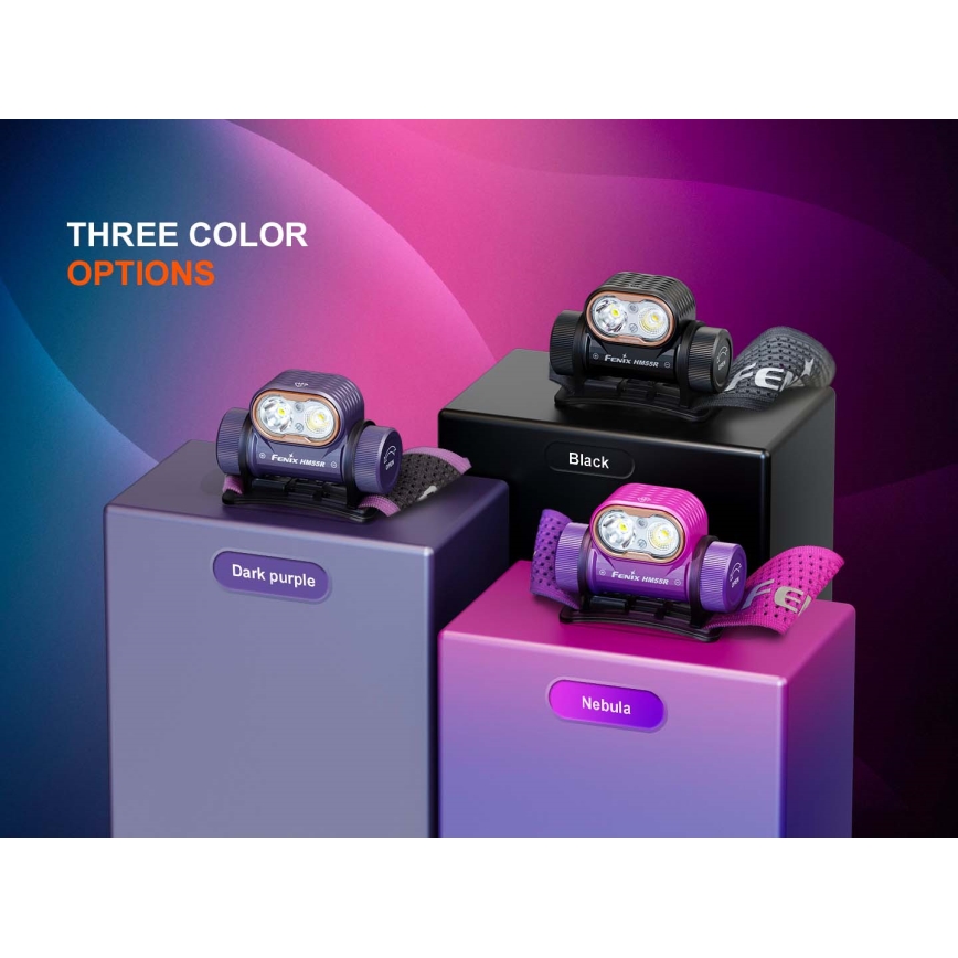 Fenix HM55RNBL - LED Stmívatelná nabíjecí čelovka LED/USB/1xCR123A 1600 mAh IP68 1200 lm 141,2 h fialová