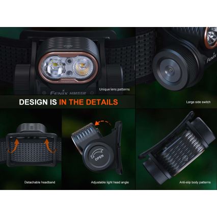 Fenix HM55RPRP - LED Stmívatelná nabíjecí čelovka LED/USB/1xCR123A 1600 mAh IP68 1200 lm 141,2 h fialová/černá