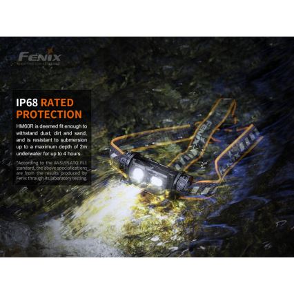 Fenix HM60R - LED Stmívatelná nabíjecí čelovka 4xLED/2xCR123A IP68 1300 lm 300 h