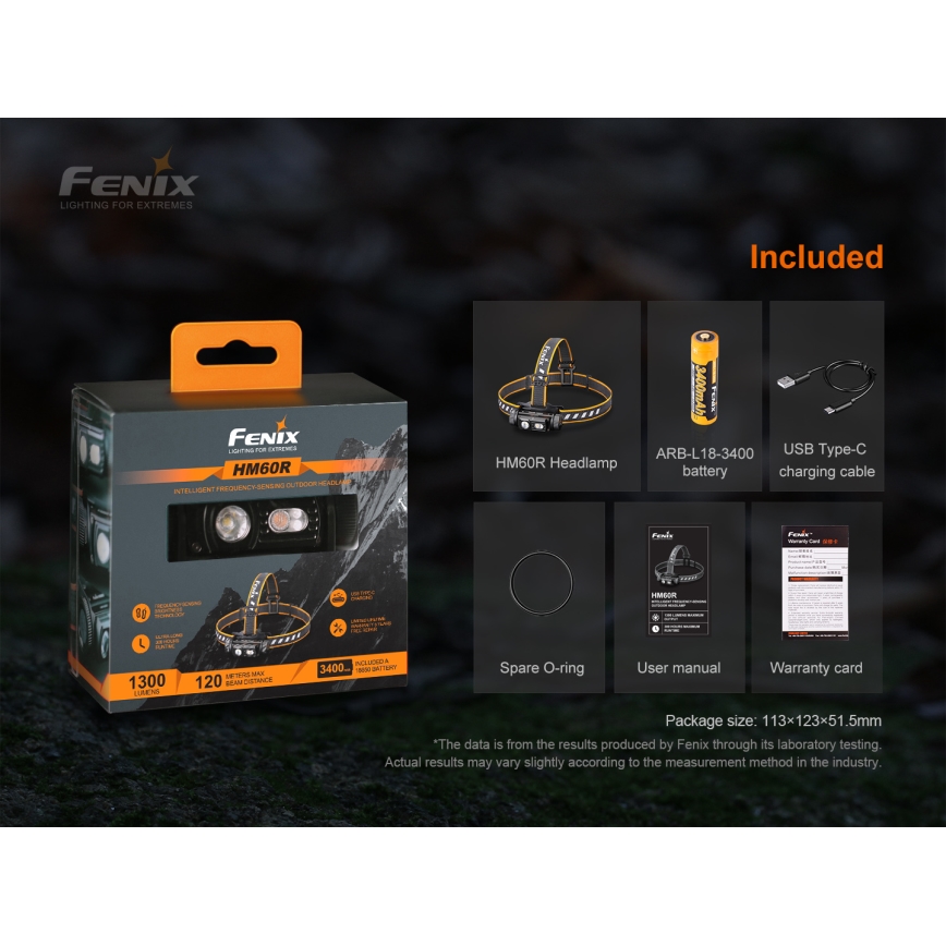 Fenix HM60R - LED Stmívatelná nabíjecí čelovka 4xLED/USB/2xCR123A IP68 1300 lm 300 h 3400 mAh