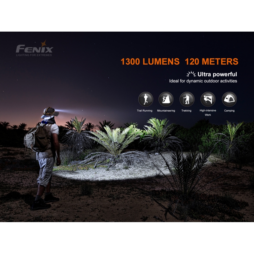 Fenix HM60R - LED Stmívatelná nabíjecí čelovka 4xLED/USB/2xCR123A IP68 1300 lm 300 h 3400 mAh