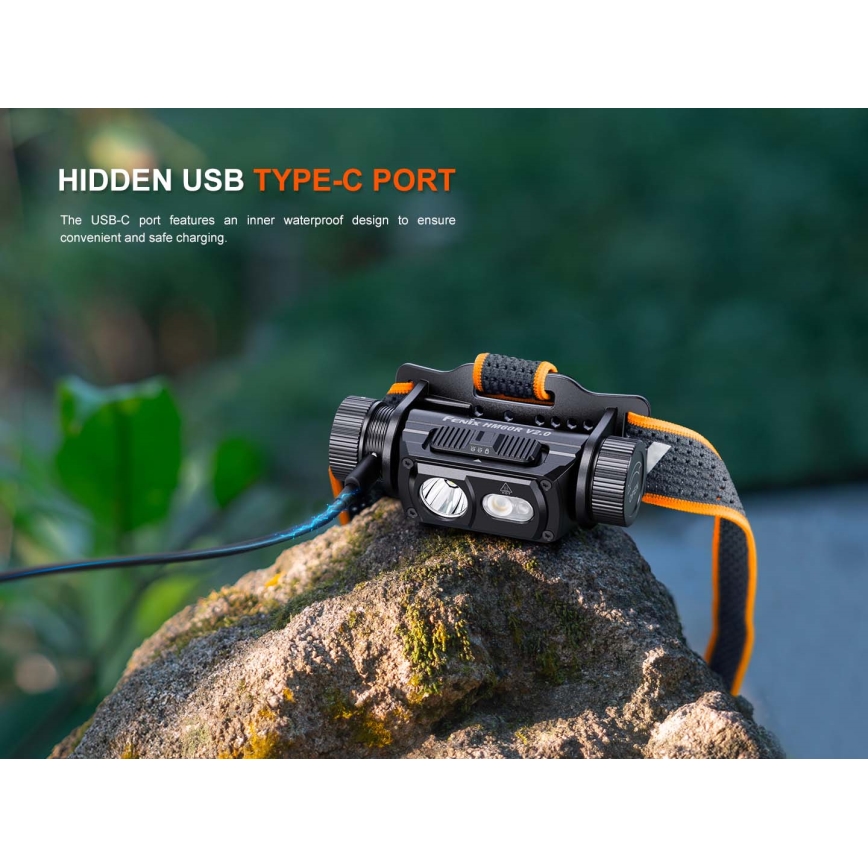 Fenix HM60RV20 - LED Stmívatelná nabíjecí čelovka LED/USB 4000 mAh IP68 1600 lm 292 h oranžová